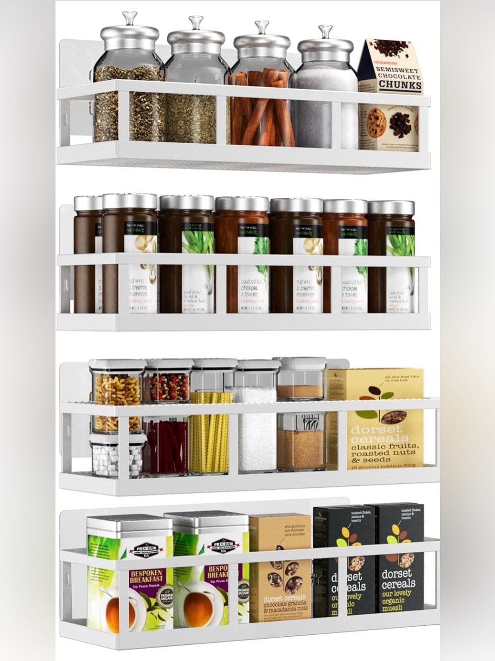 Wall-Mounted Spice & Pantry Organizer Shelf - White